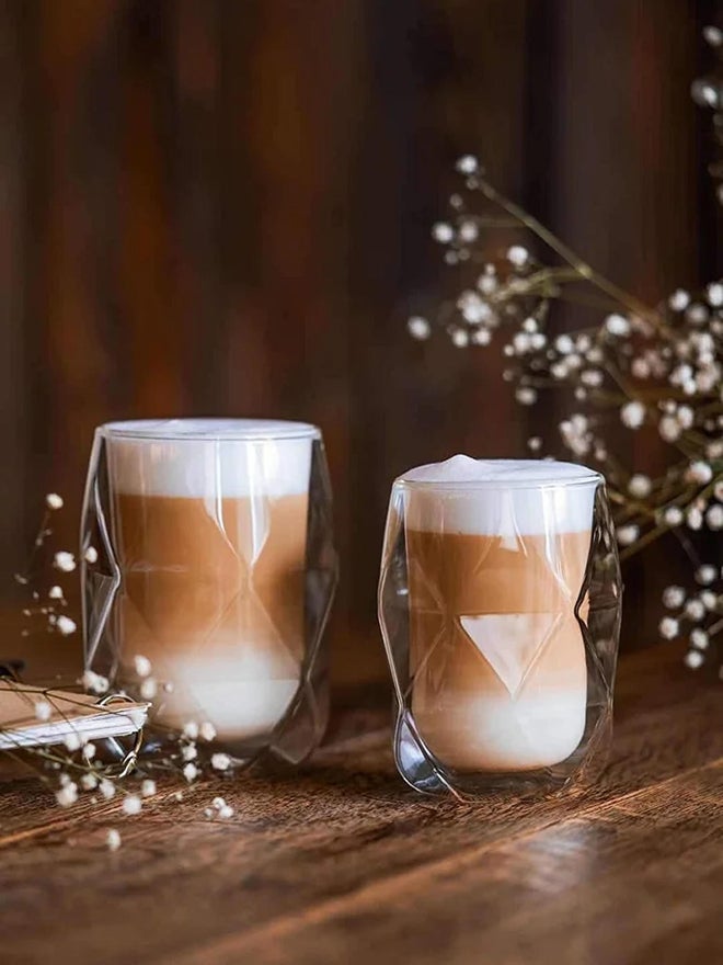1CHASE Set of 2 - Double Wall insulated Diamond Shape Coffee Tea Cups 350ml - Image 4